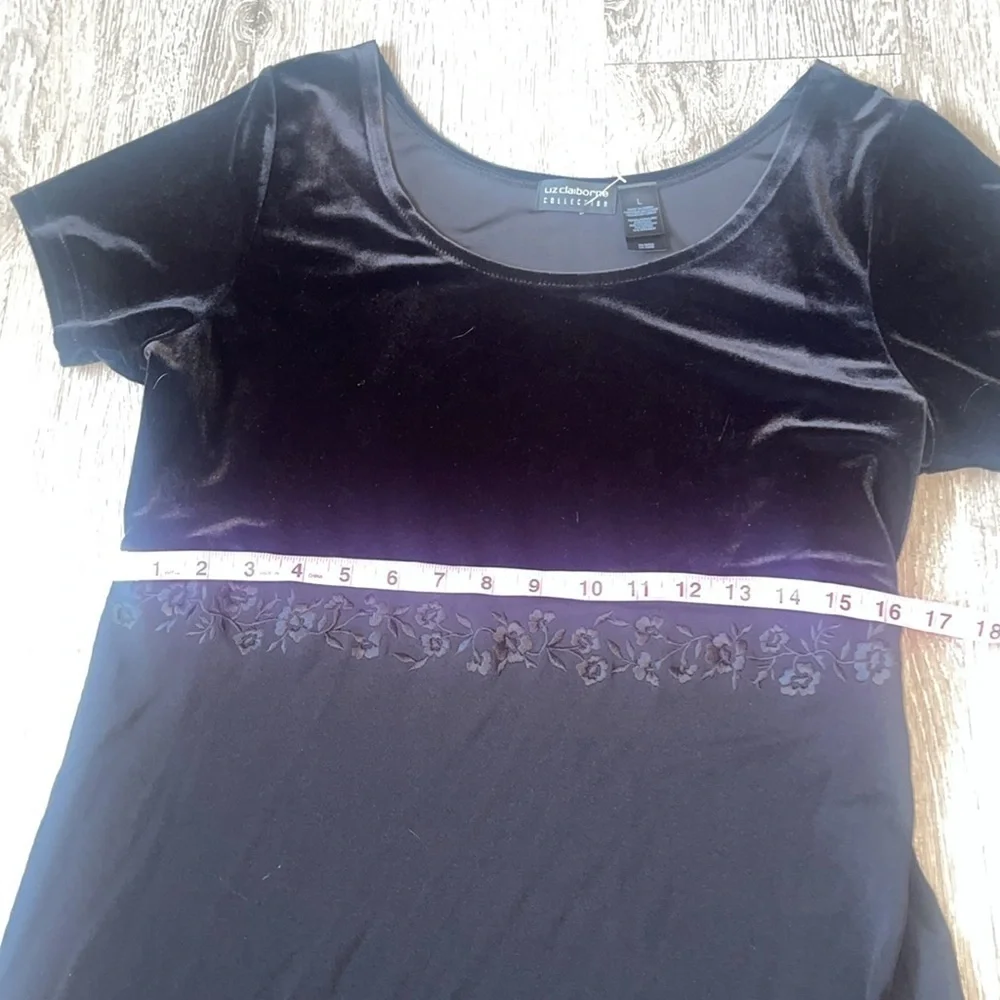 New nwt Liz Claiborne Black Sheath Midi Dress black velvet size large goth